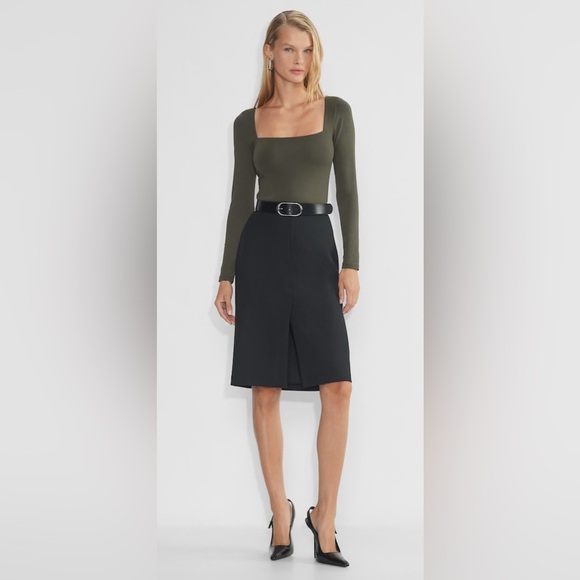 Aritzia Original Contour Squareneck Hip Longsleeve (in Olive Green) - Picture 2 of 8